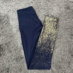Beyond Yoga High Waisted Alloy Ombre Midi Legging in navy and gold sparkle
